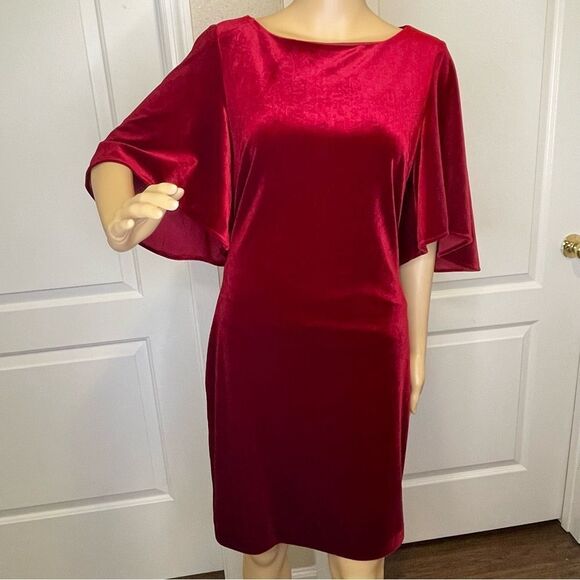 Badgley Mischka Belle Stretch Velvet Mini Dress Red Size 6 - Picture 2 of 12